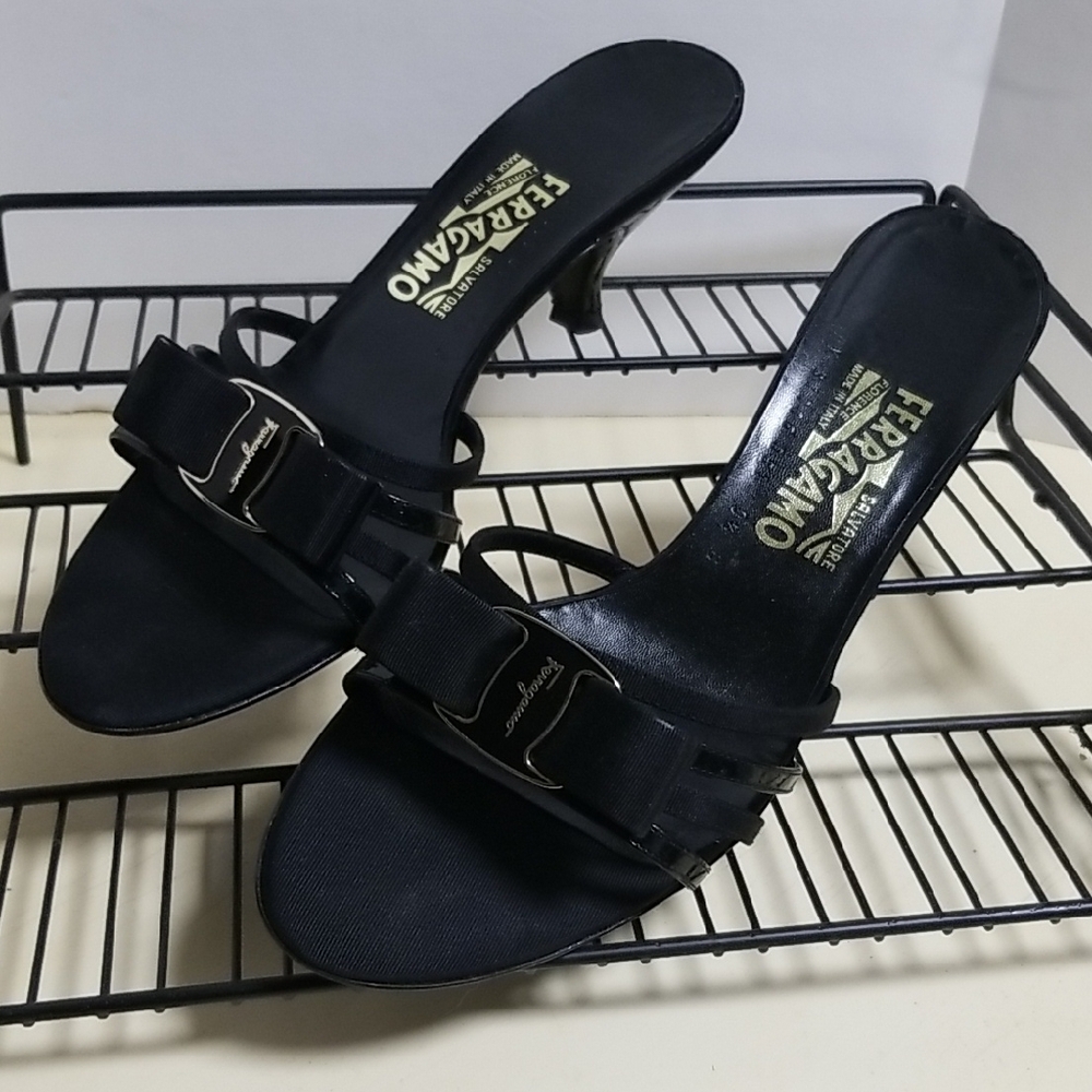 Salvatore Ferragamo Black Heels with Elegant Buckle